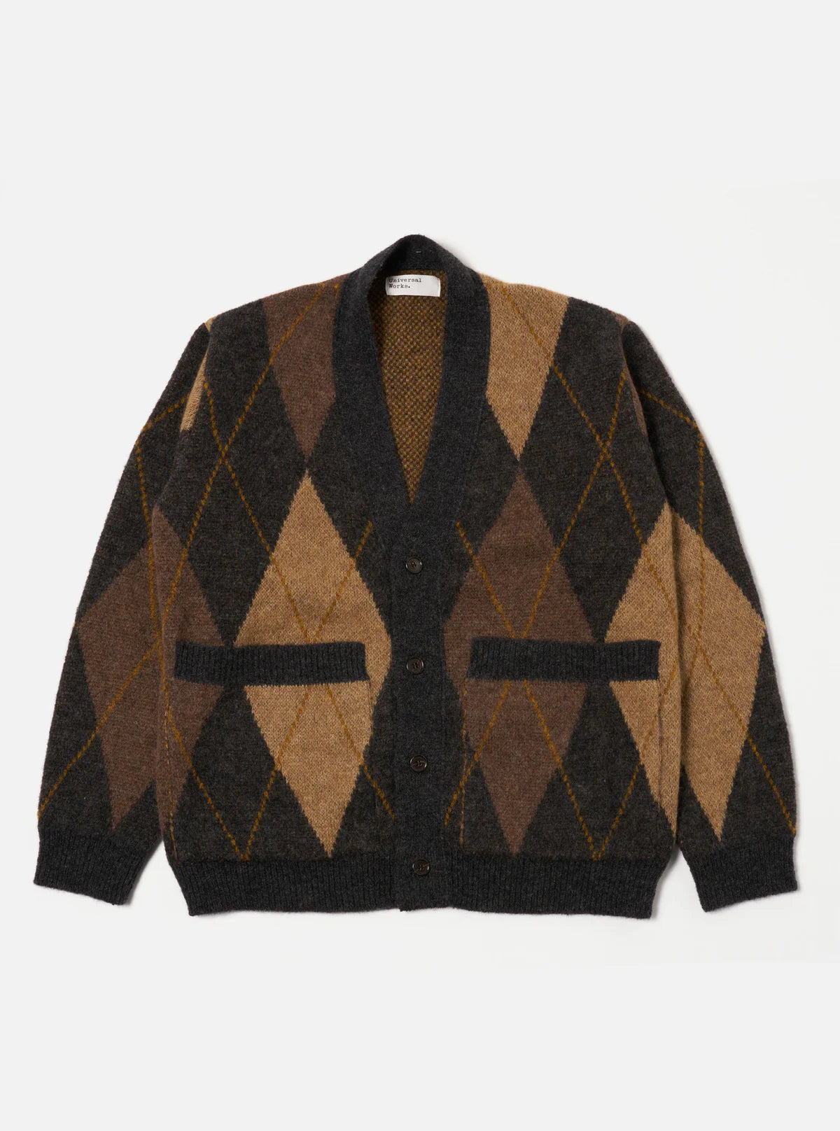 Universal Works - Langdale Argyll Cardigan in Brown Alpaca Knit