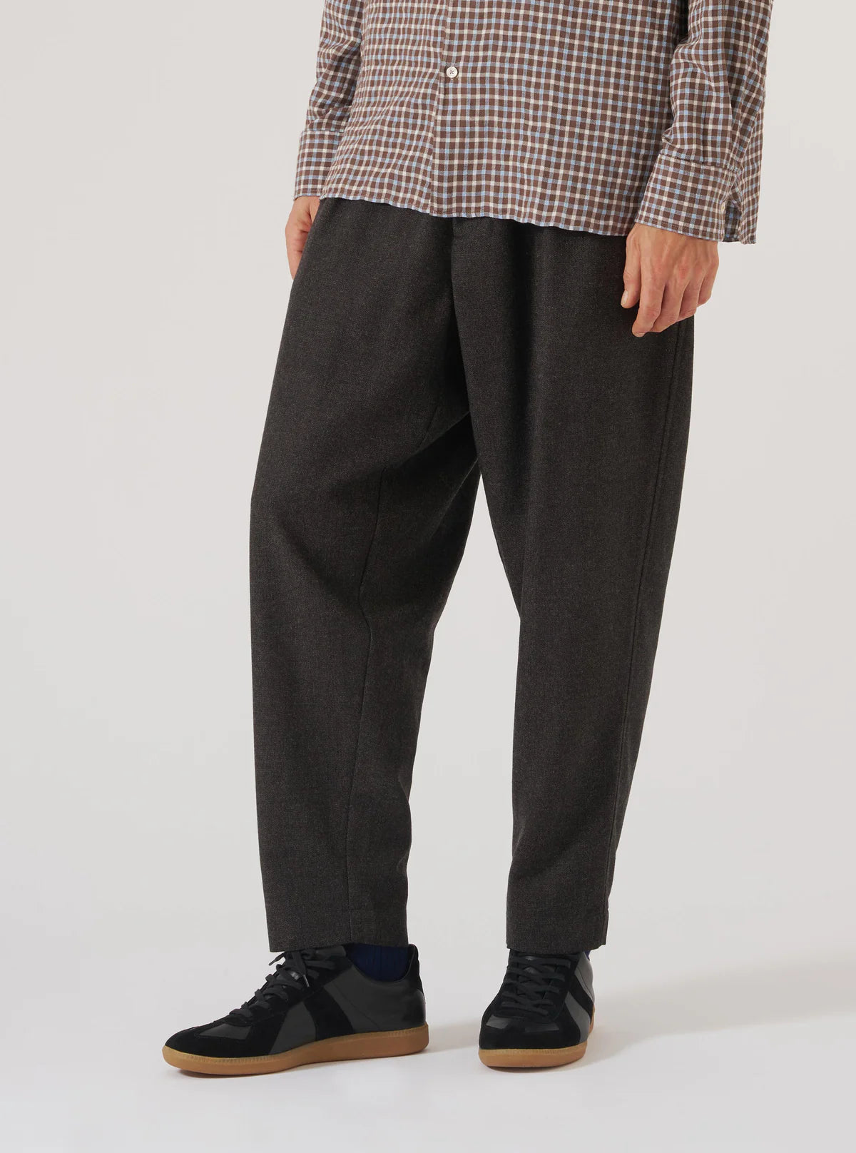 Universal Works - Pleated Track Pant in Brown Upcycled Italian Tweed