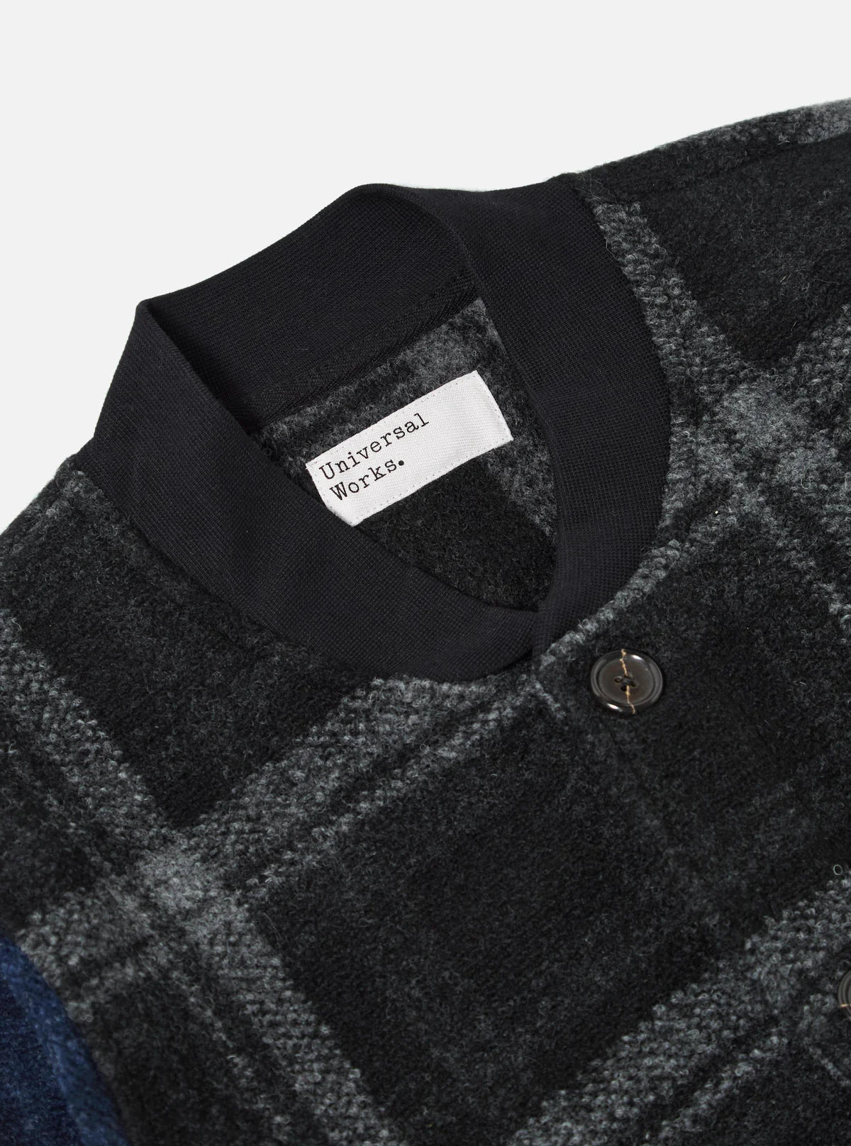 Universal Works - Button Front Bomber in Grey Moh Check Fleece