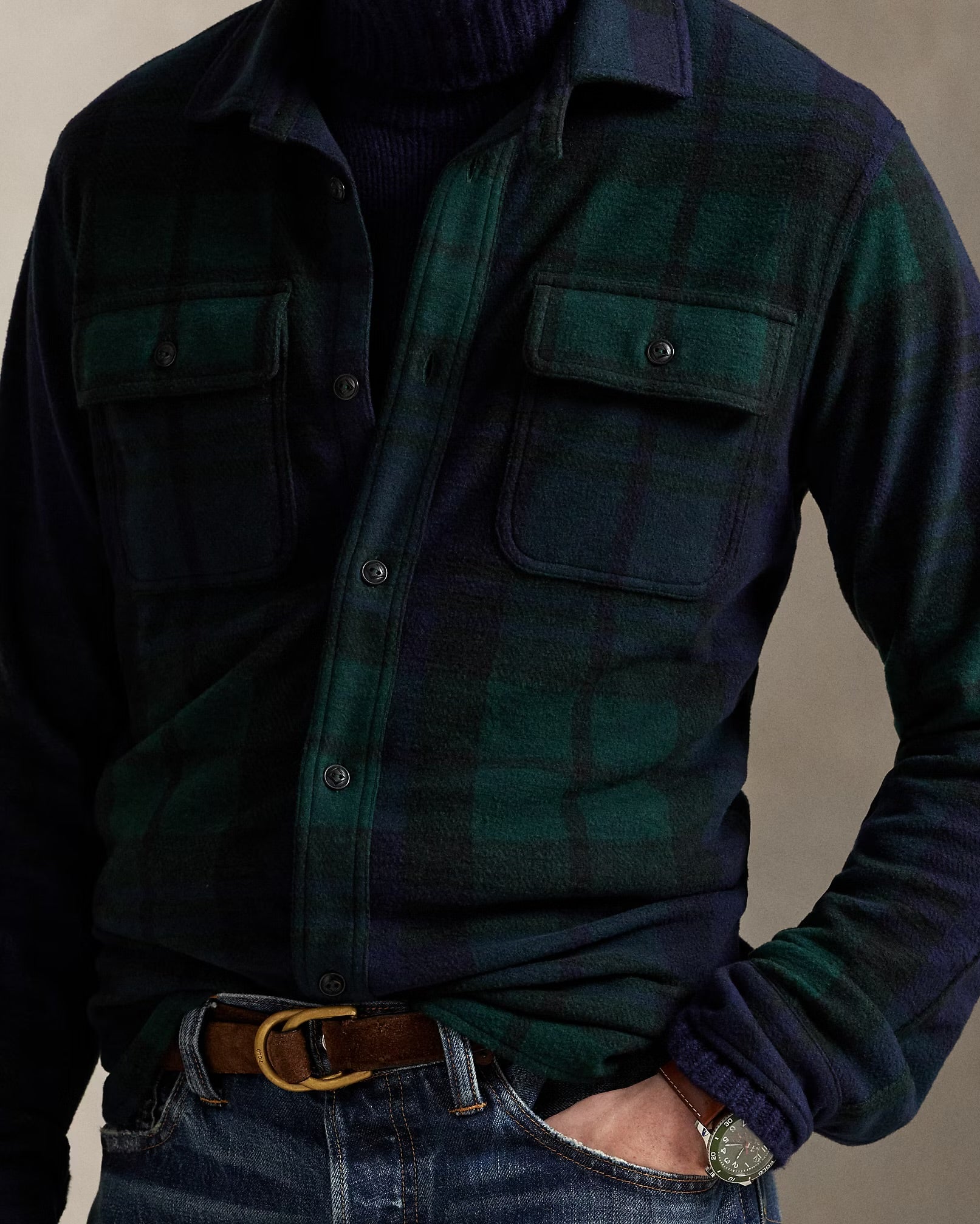 Polo Ralph Lauren - Knit Flannel Overshirt in Blackwatch Plaid