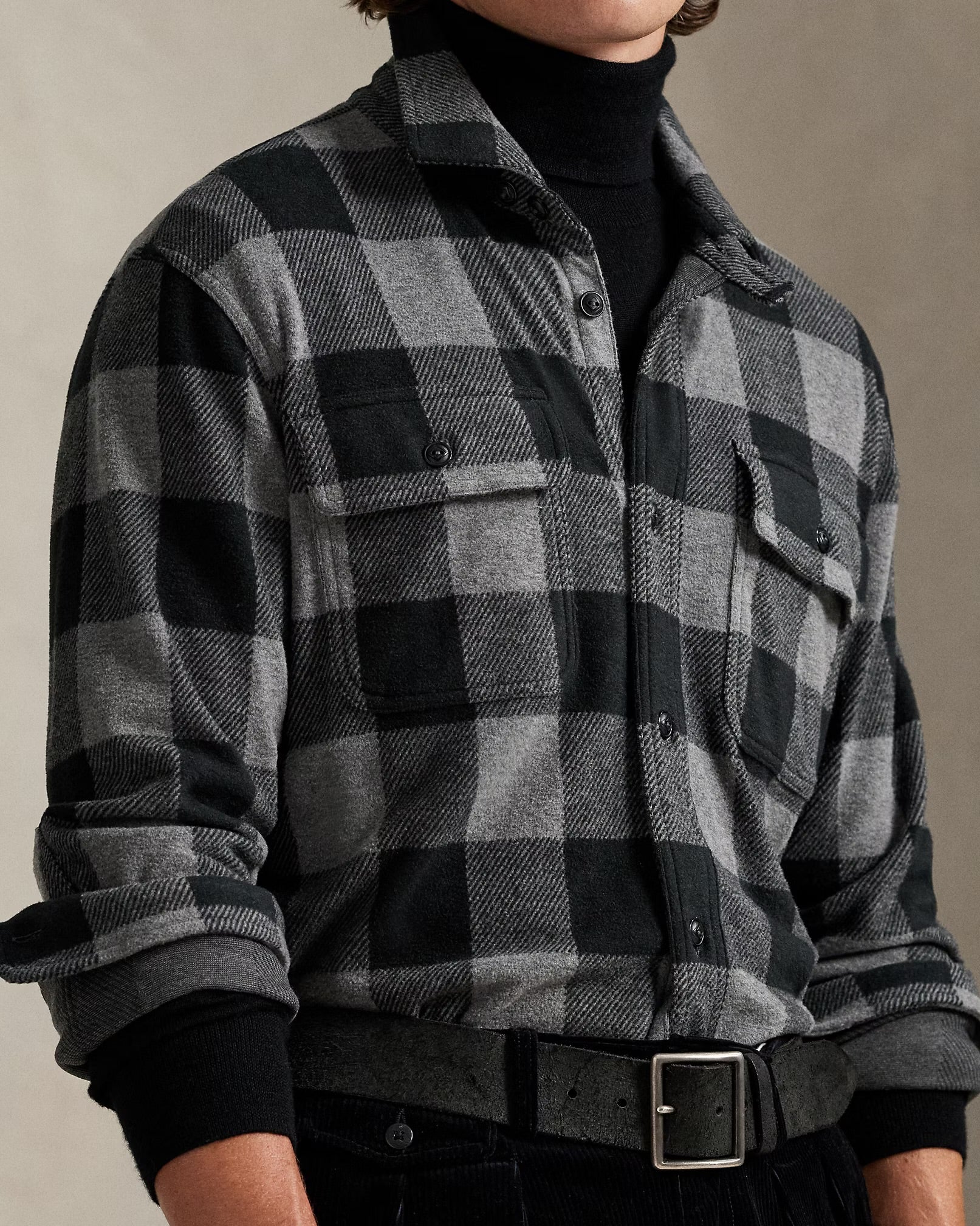 Polo Ralph Lauren - Knit Flannel Overshirt in Black/Grey Plaid