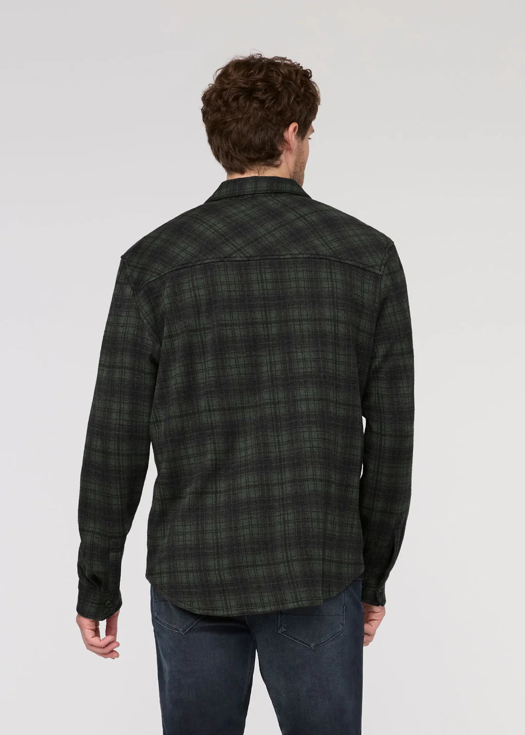 DUER - Performance Flannel Button Down in Heather Peat Plaid