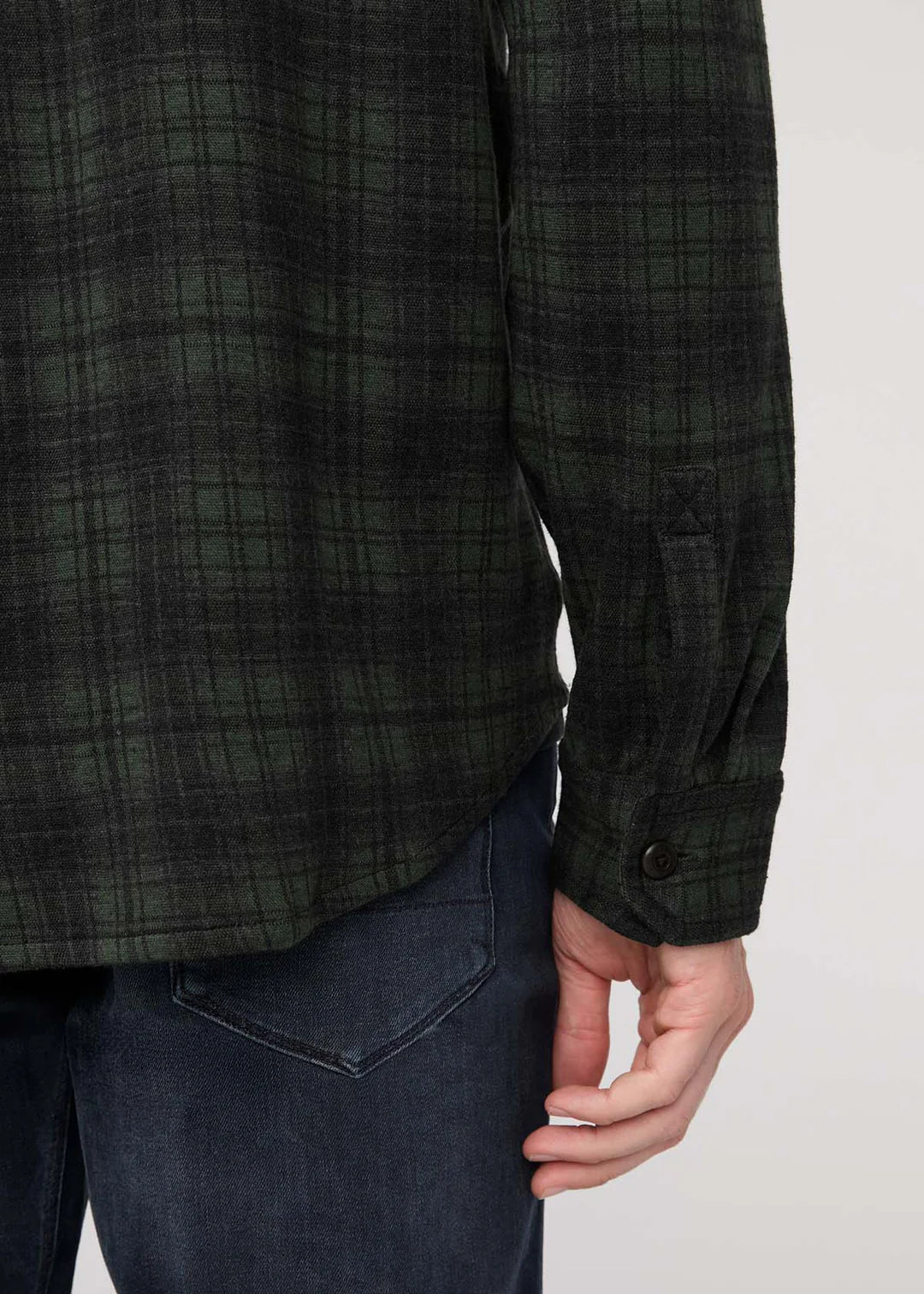 DUER - Performance Flannel Button Down in Heather Peat Plaid