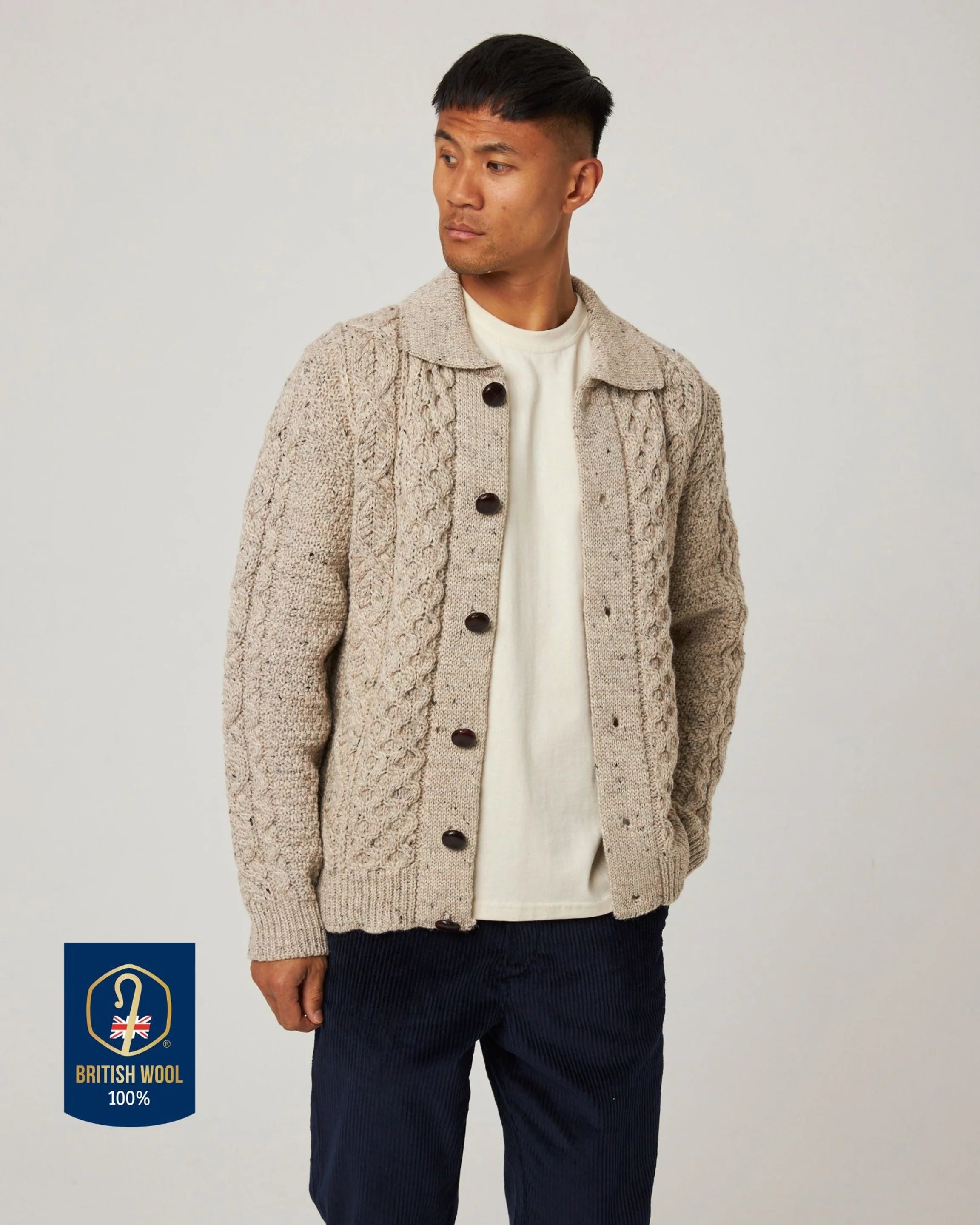 Peregrine - Hudson Aran Cardigan in Skiddaw