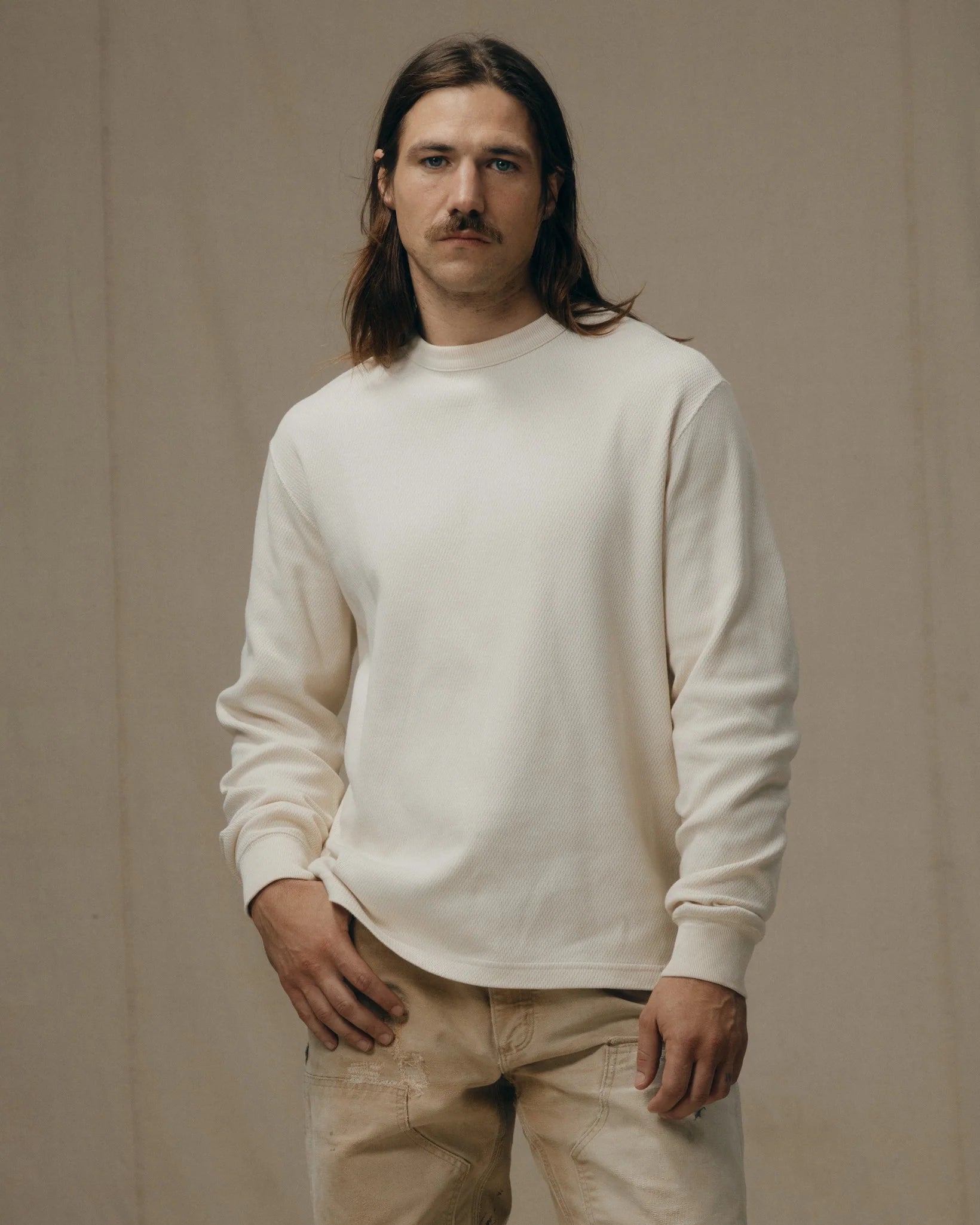 Filson- Waffle Knit Thermal Crewneck in Sand
