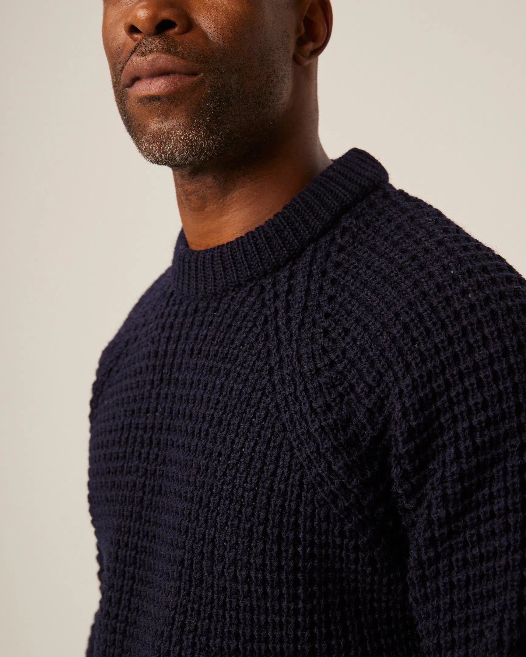 Peregrine- Waffle Crew Neck Jumper in Navy