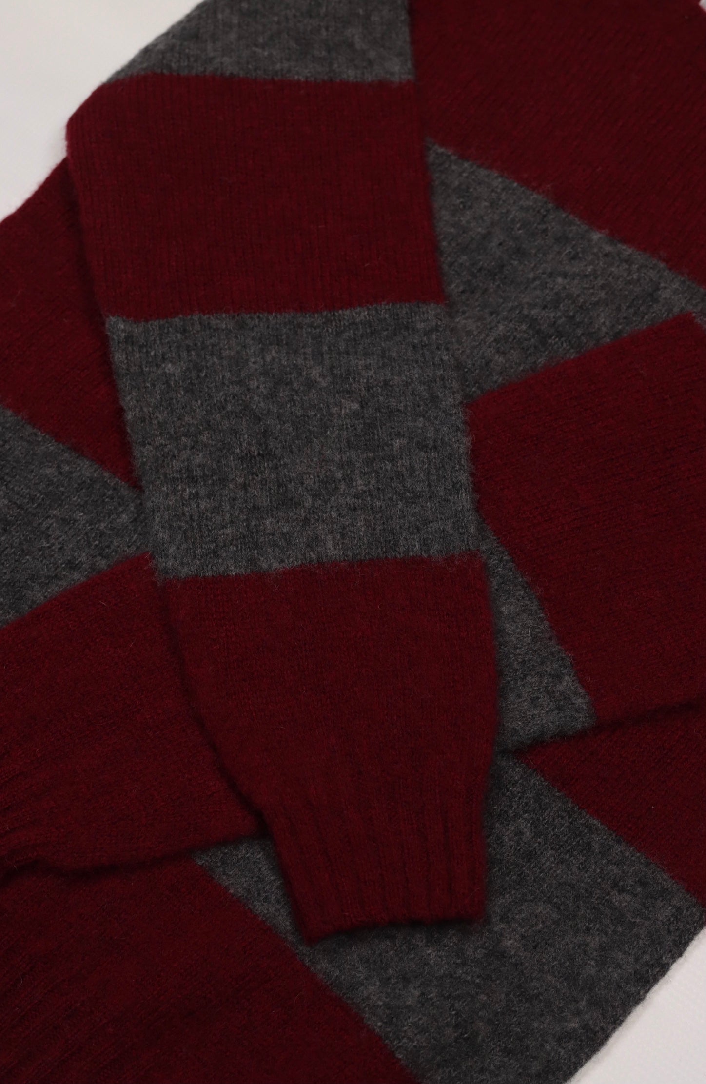 Harley of Scotland- Shaggy Wide-Stripe Sweater in Bordeaux and Oxford Grey