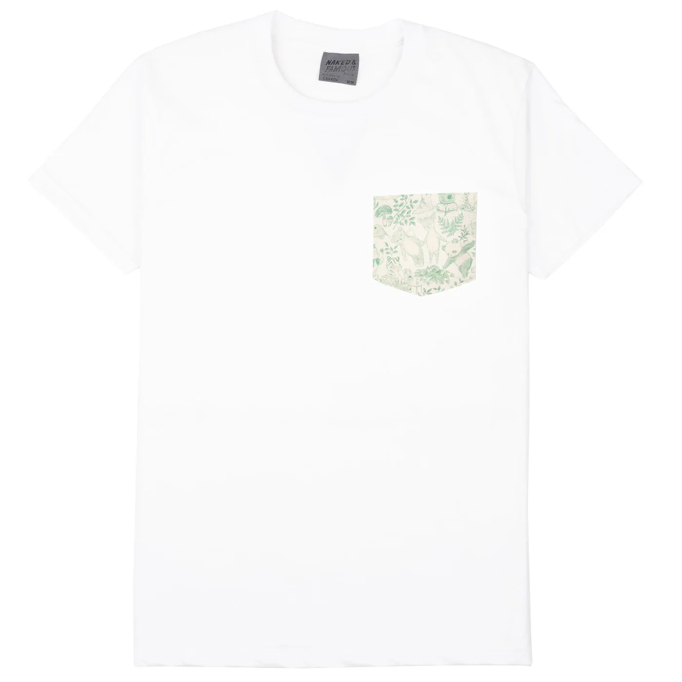 Naked & Famous - Pocket Tee in White + Linen Animals