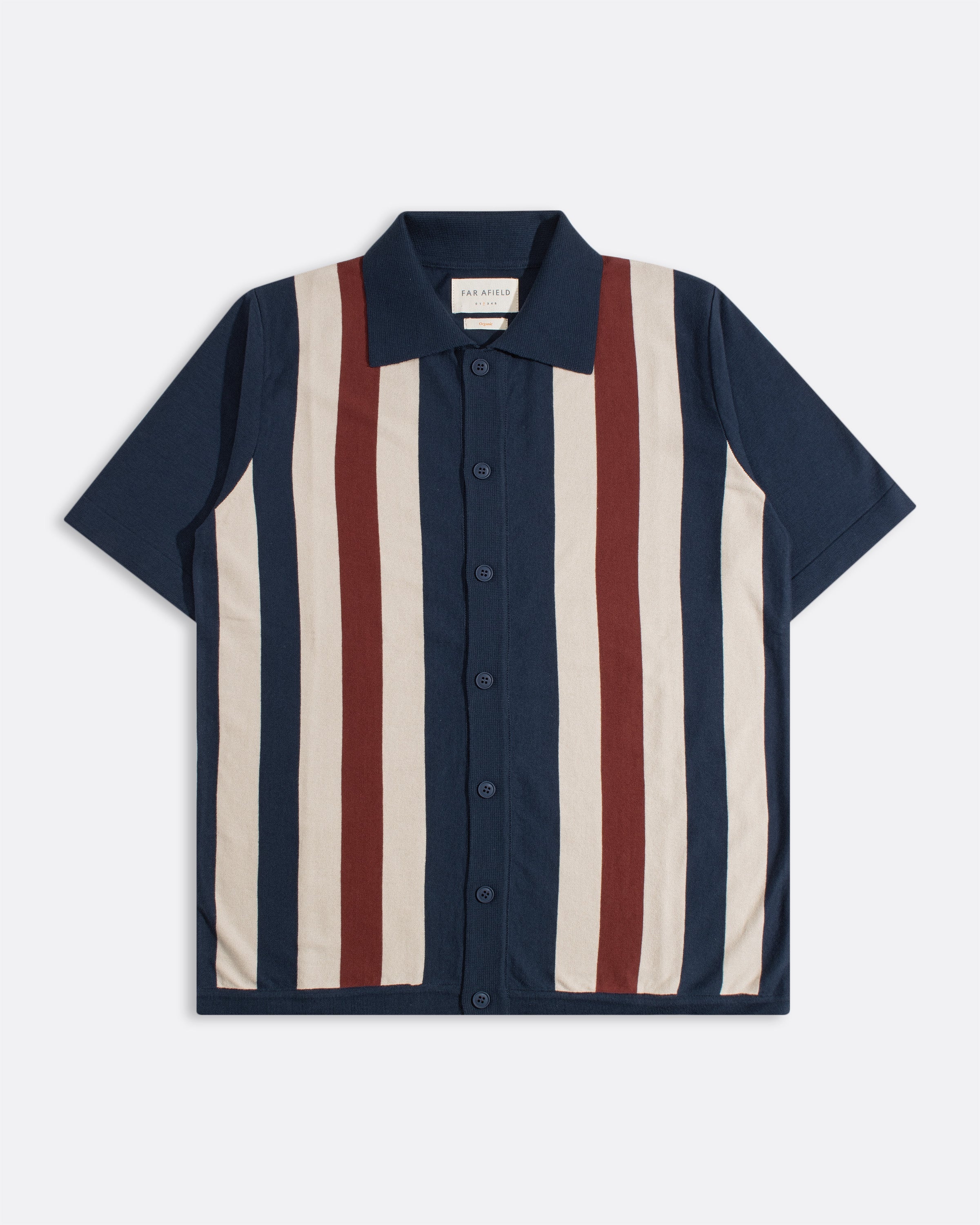 Far Afield - Velzy Knitted Shirt in Navy Simple Stripe