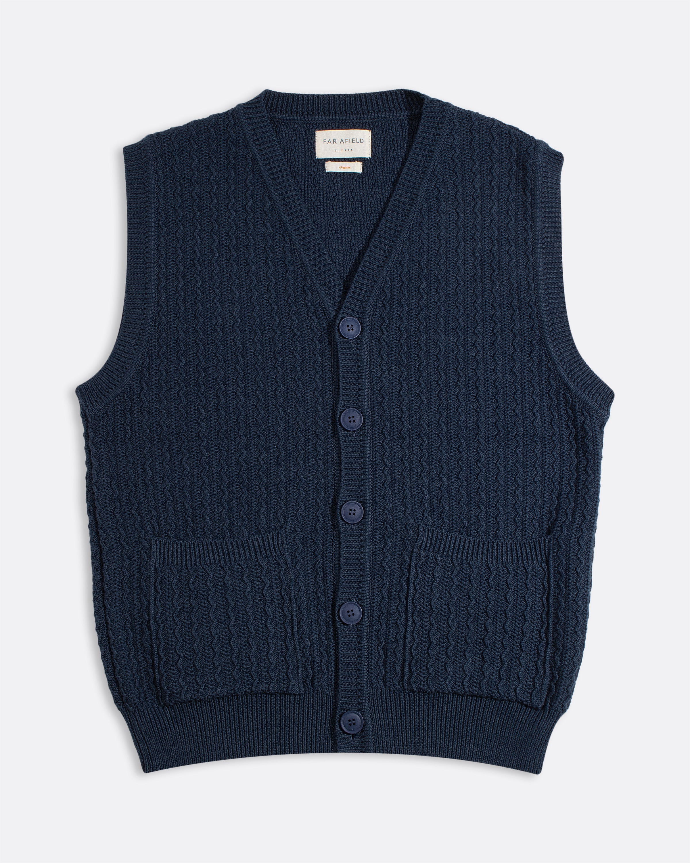 Far Afield - Cropped Sleeveless Cardigan in Navy