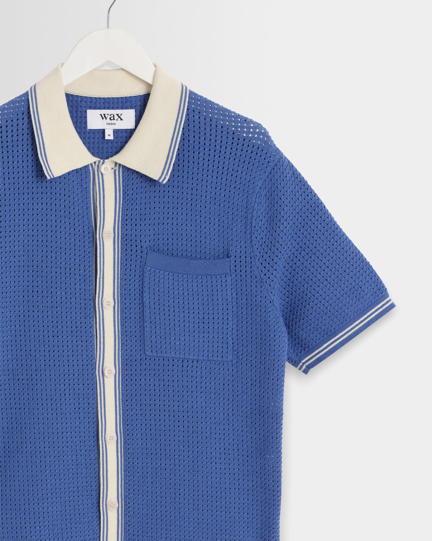 Wax London - Belle Tipped Pointelle Polo Shirt in Blue