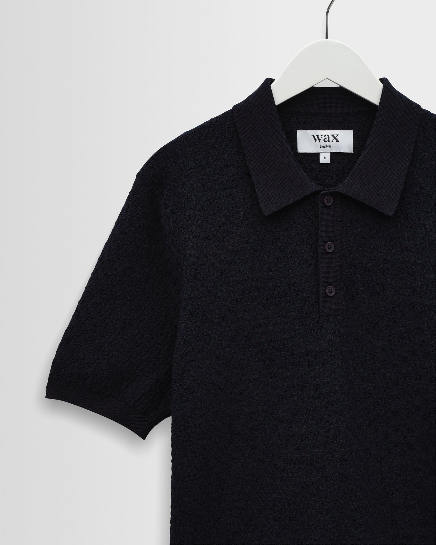 Wax London - Naples Retro Diamond Knitted Polo in Navy