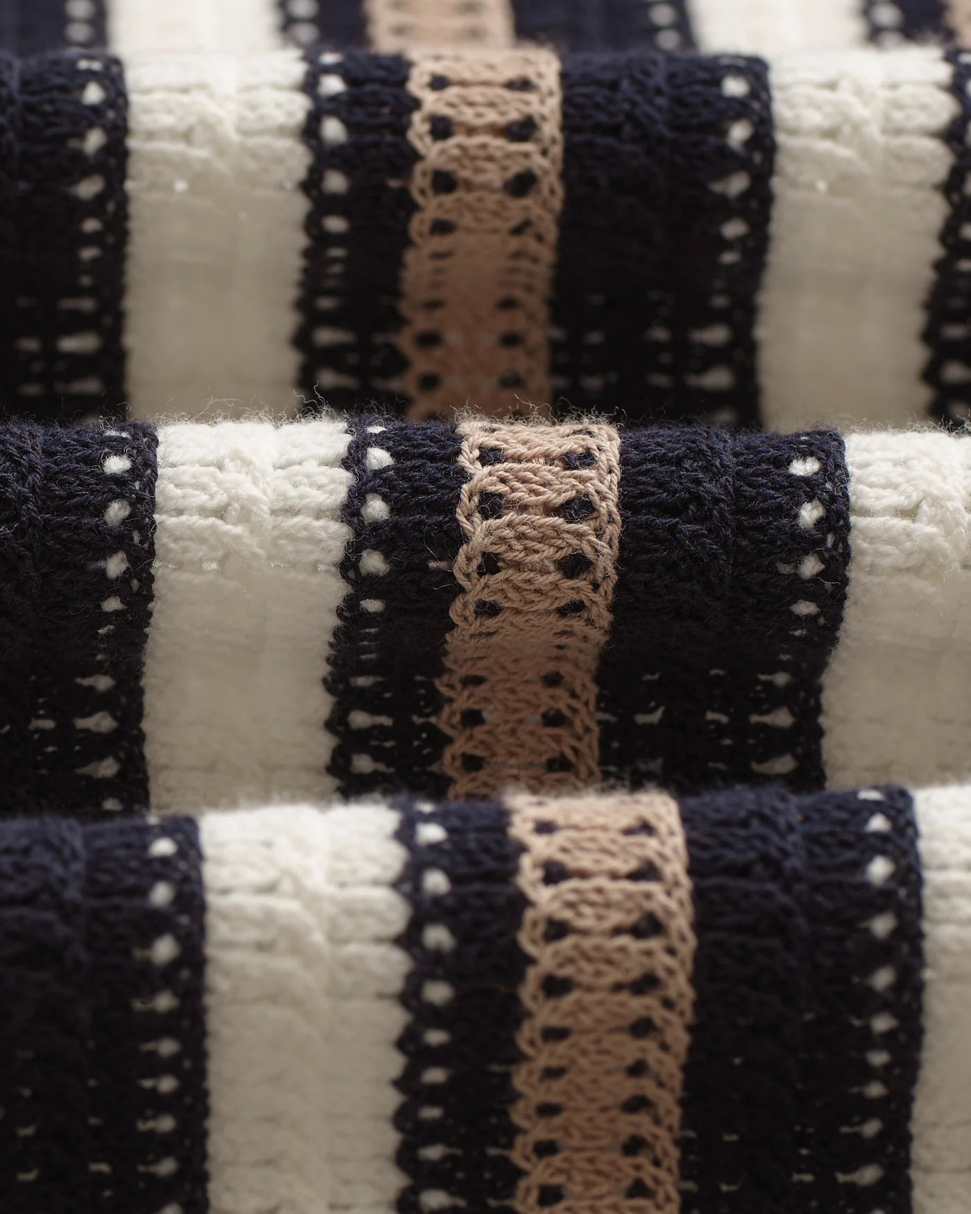 Wax London - Porto Crochet Knitted Shirt in Ecru And Black Stripe