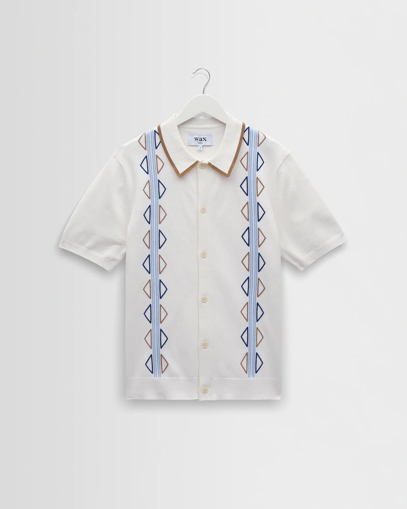 Wax London - Tellaro Retro Embroidered Shirt in Ecru and Blue
