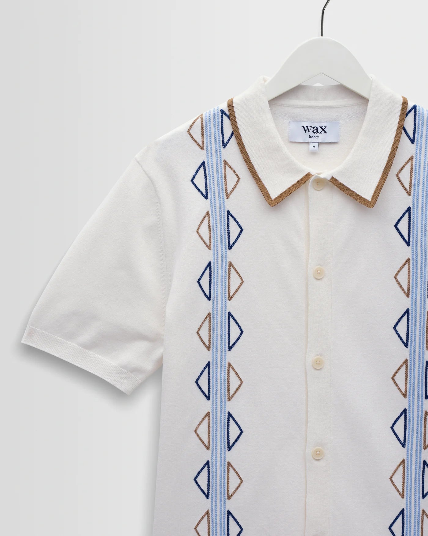 Wax London - Tellaro Retro Embroidered Shirt in Ecru and Blue