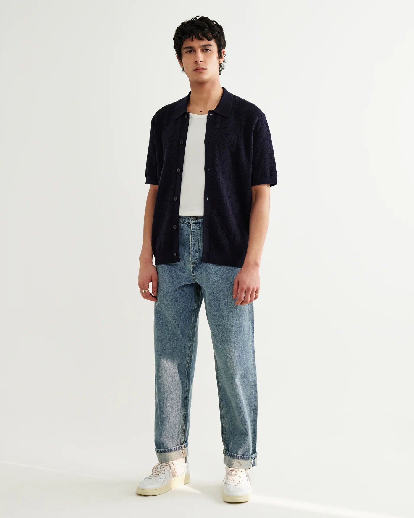 Wax London - Tellaro Floral Jacquard Shirt in Navy and Black