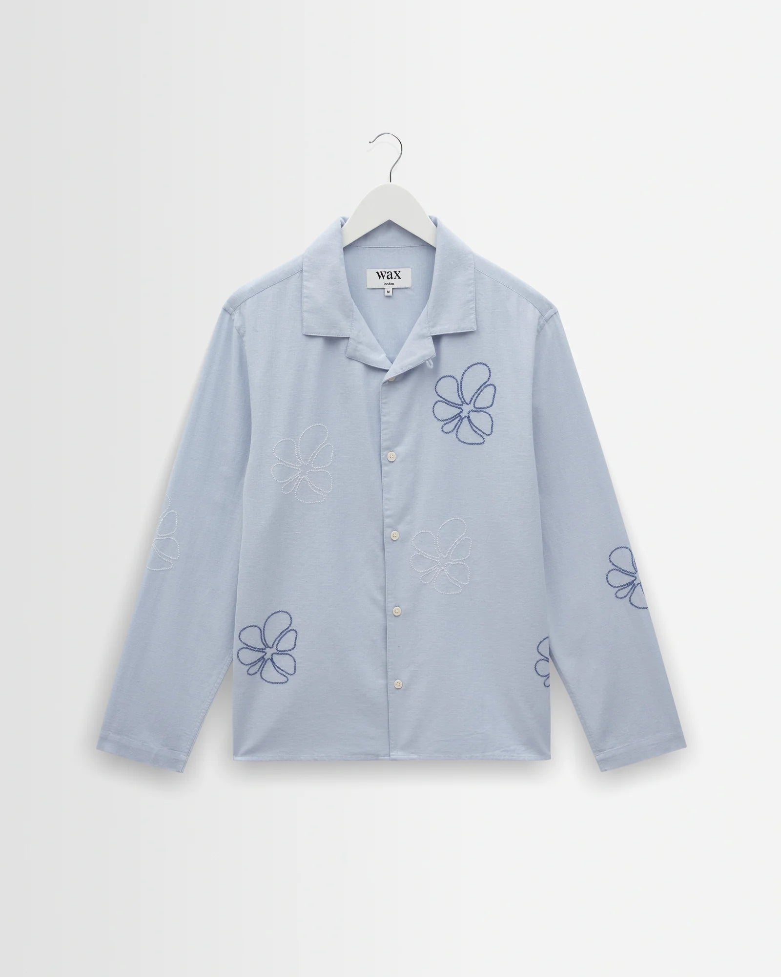 Wax London - Corey Cross Stitch Doodle Cotton-Linen Shirt in Blue
