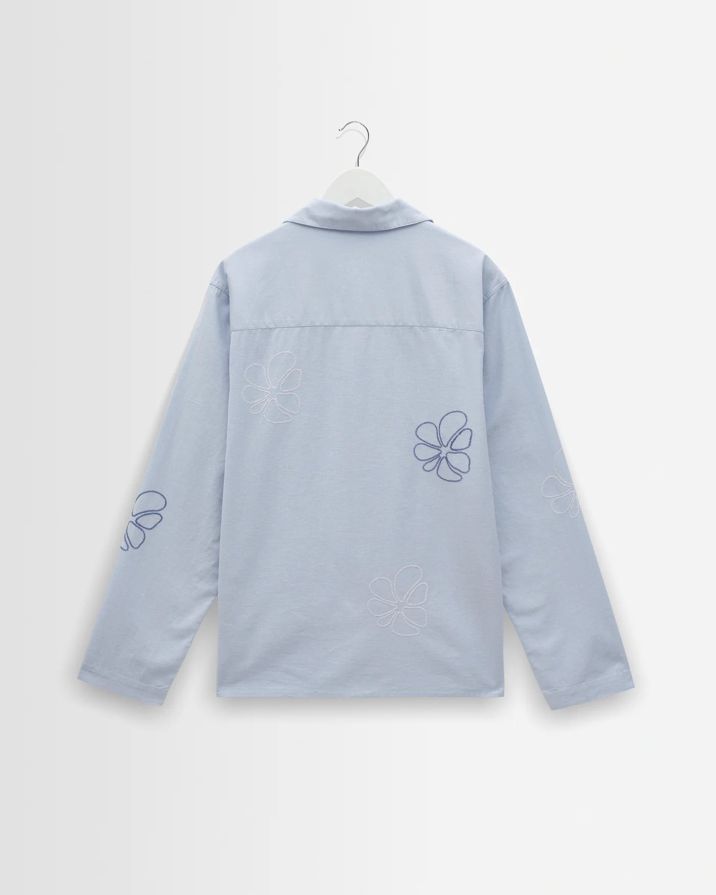 Wax London - Corey Cross Stitch Doodle Cotton-Linen Shirt in Blue