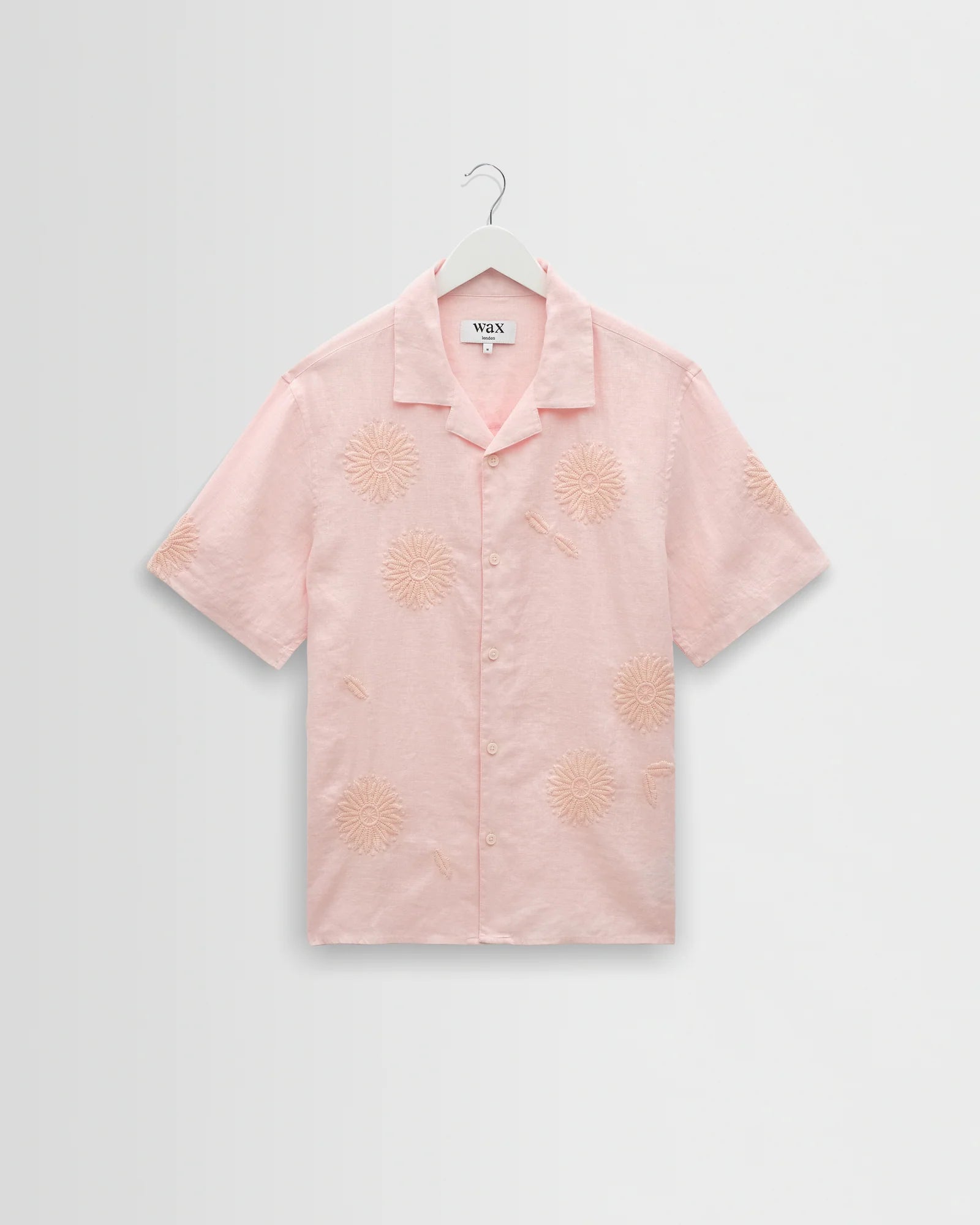 Wax London - Didcot Flower Embroidered Short-Sleeve Shirt in Pink