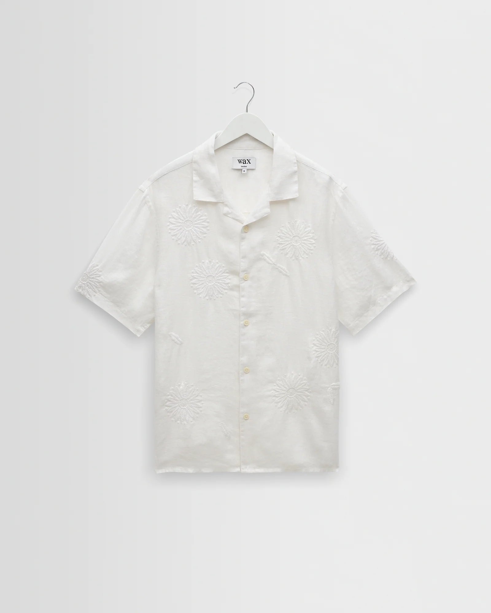 Wax London - Didcot Flower Embroidered Short-Sleeve Shirt in White