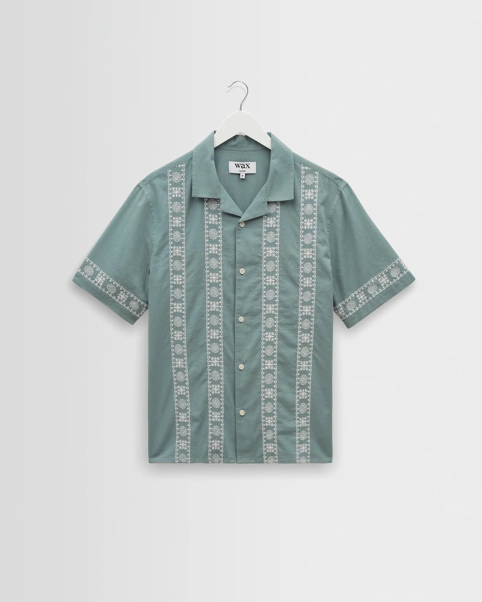 Wax London - Didcot Embroidered Short-Sleeve Shirt in Sea Green And Ecru