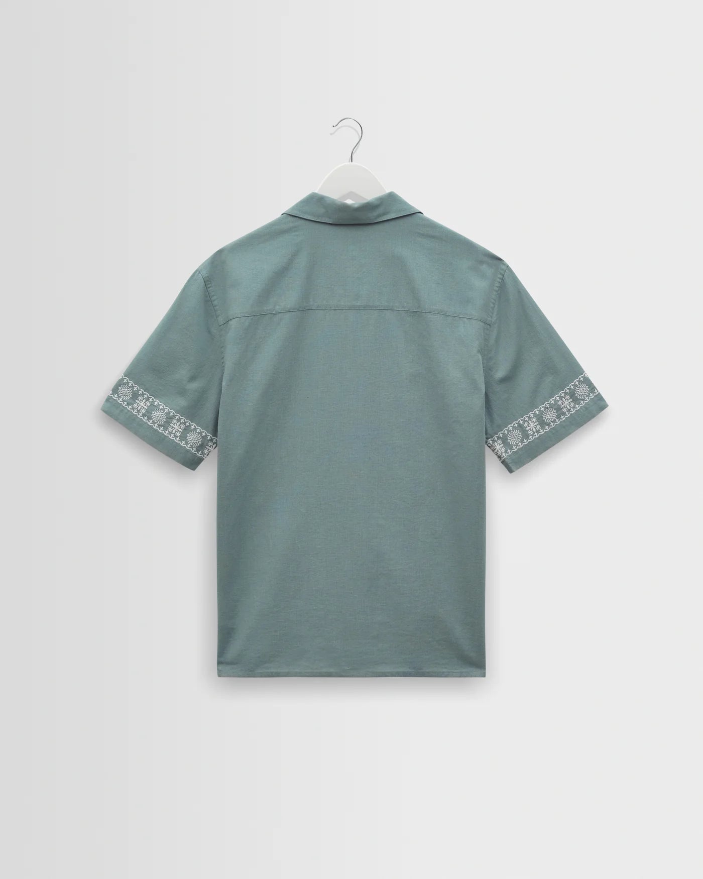 Wax London - Didcot Embroidered Short-Sleeve Shirt in Sea Green And Ecru
