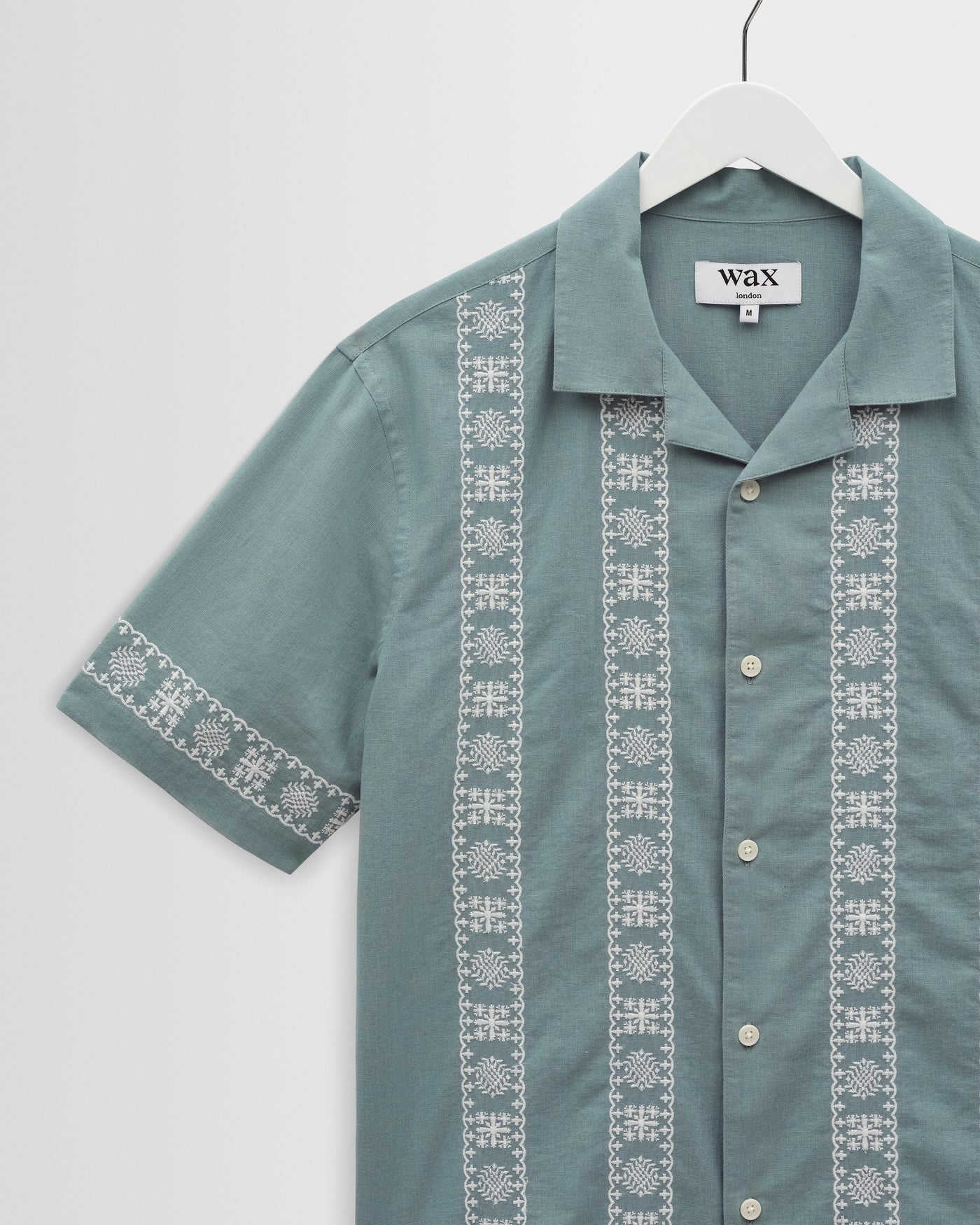 Wax London - Didcot Embroidered Short-Sleeve Shirt in Sea Green And Ecru