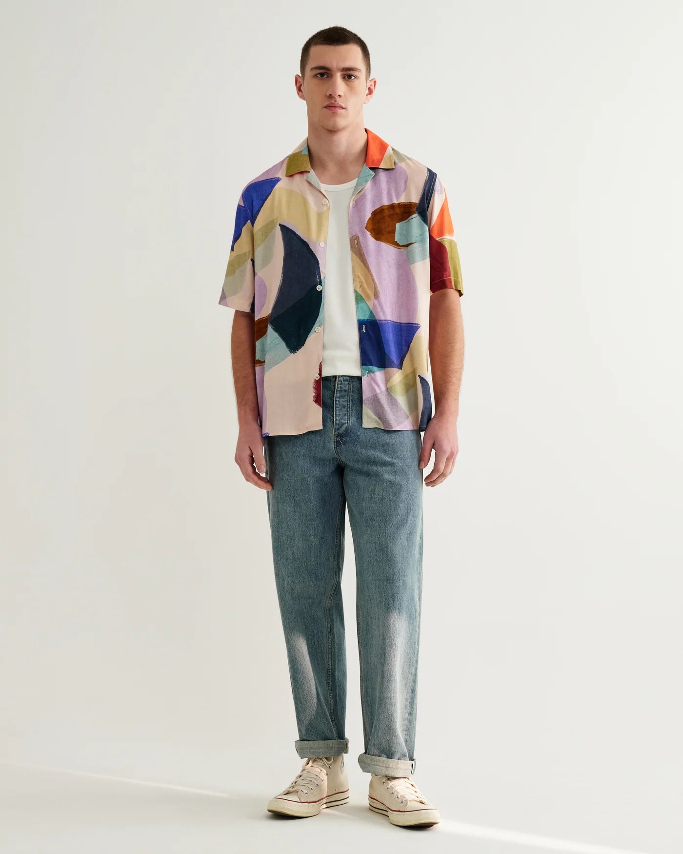 Wax London - Didcot Multicolour Painted Shapes Short-Sleeve Shirt