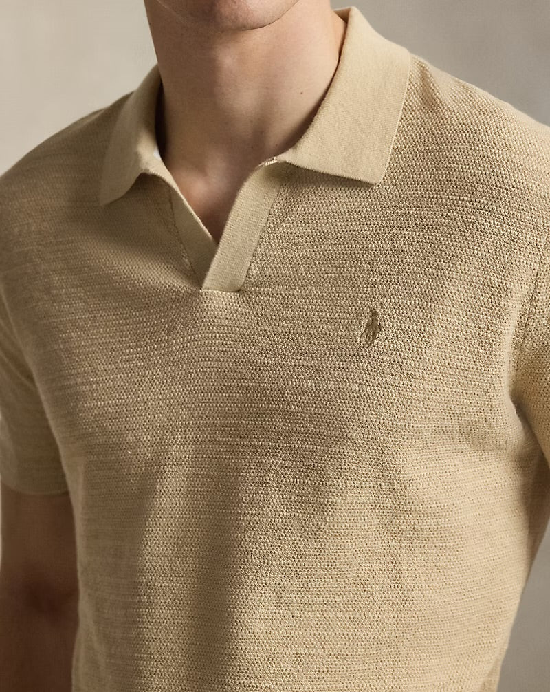 Polo Ralph Lauren - Textured Cotton-Linen Sweater in Bright Dune Tan/Deckwash White