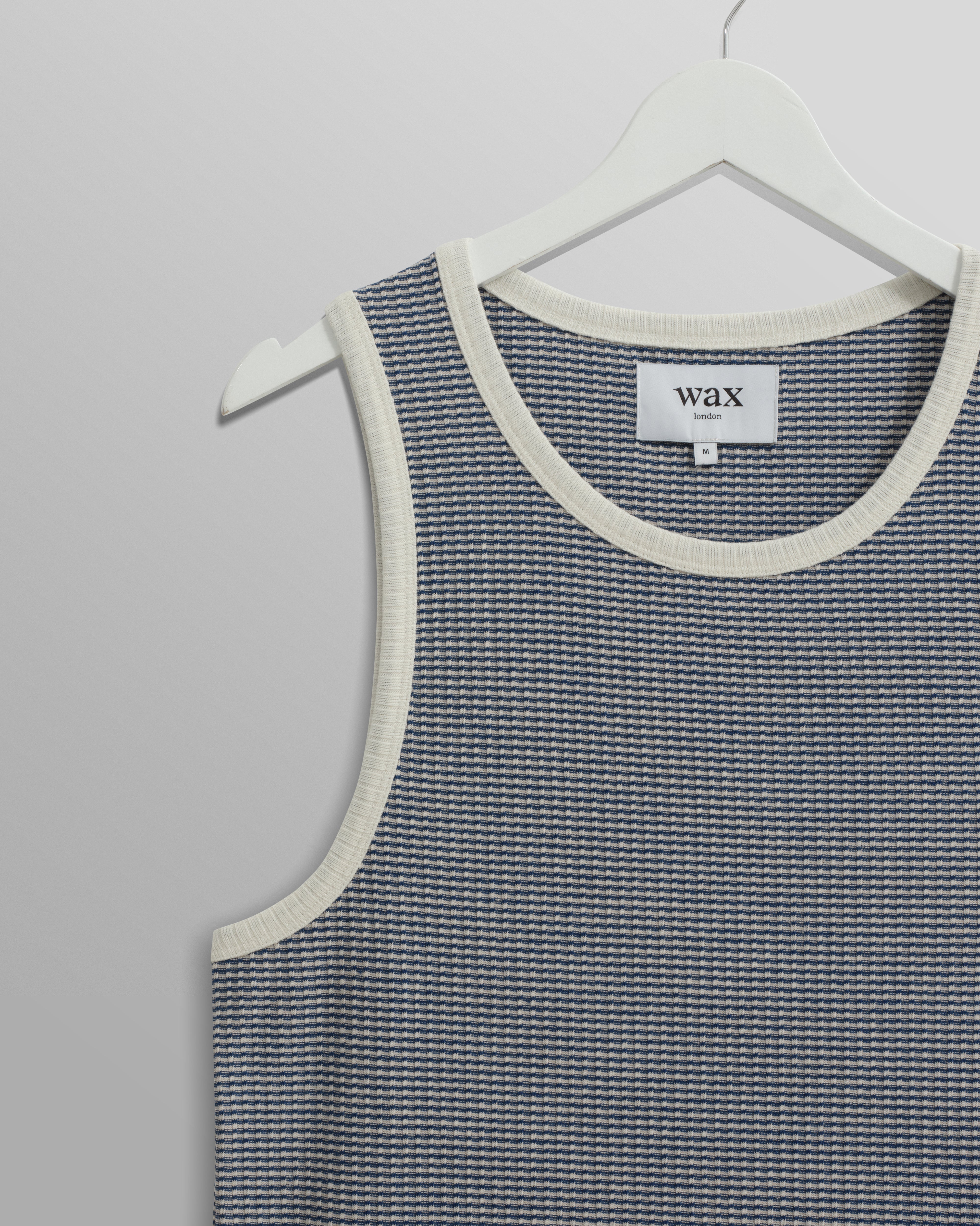 Wax London- Montague Vest in Blue/Ecru Mini Stripe