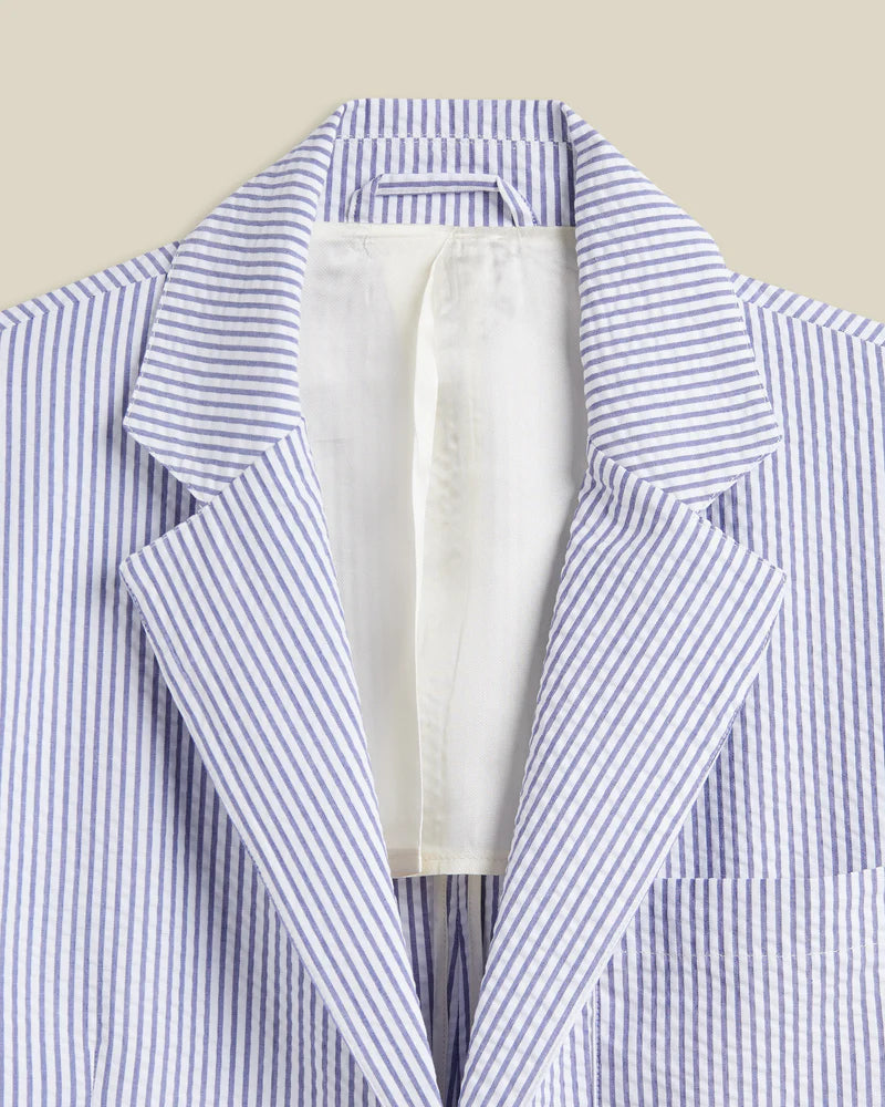 Portuguese Foannel - Atlantico Blazer in Blue and White Seersucker Stripe