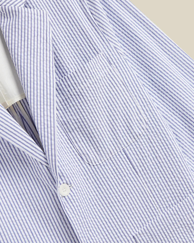 Portuguese Foannel - Atlantico Blazer in Blue and White Seersucker Stripe