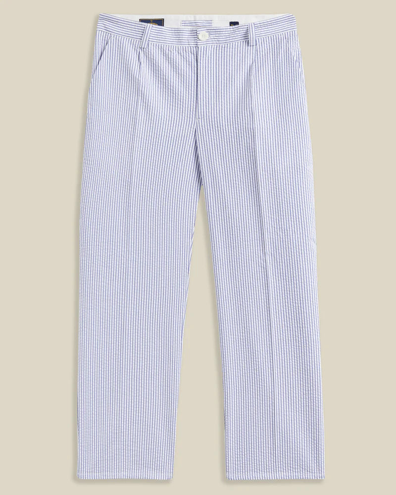 Portuguese Flannel - Atlantico Trouser in Blue and White Seersucker Stripe