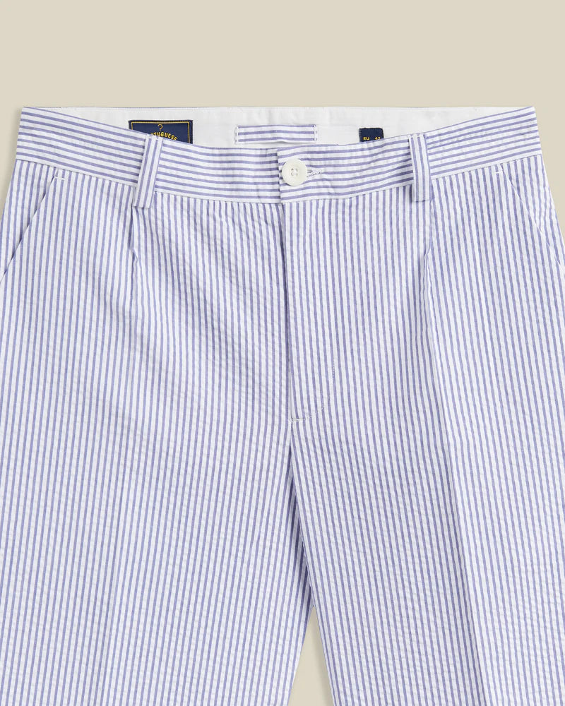 Portuguese Flannel - Atlantico Trouser in Blue and White Seersucker Stripe