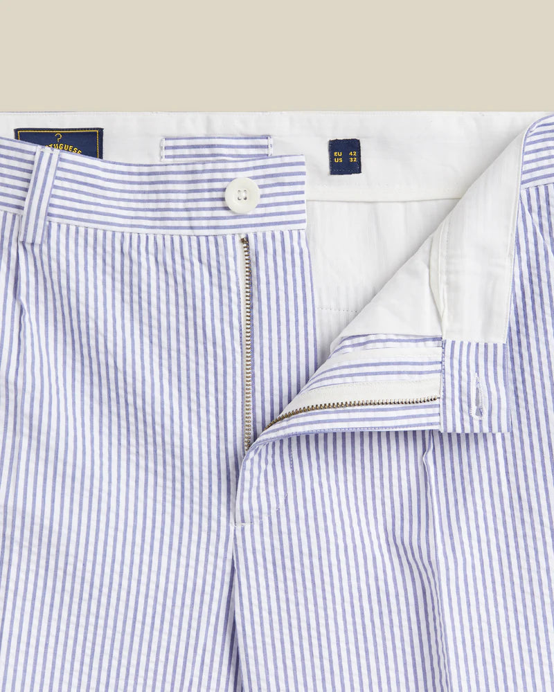 Portuguese Flannel - Atlantico Trouser in Blue and White Seersucker Stripe