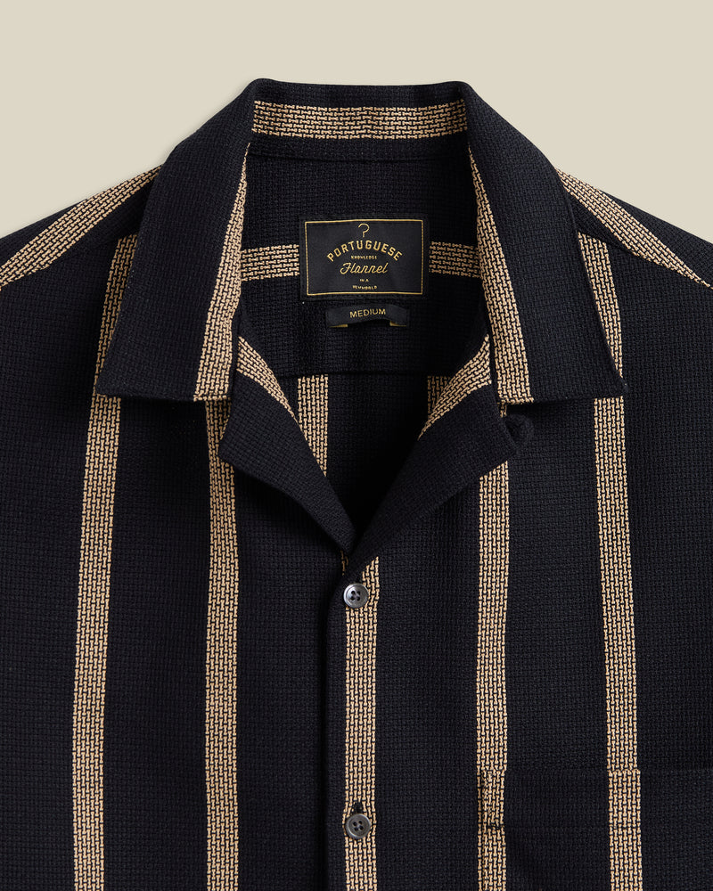 Portuguese Flannel - Marques in Black and Tan Piquet Stripe