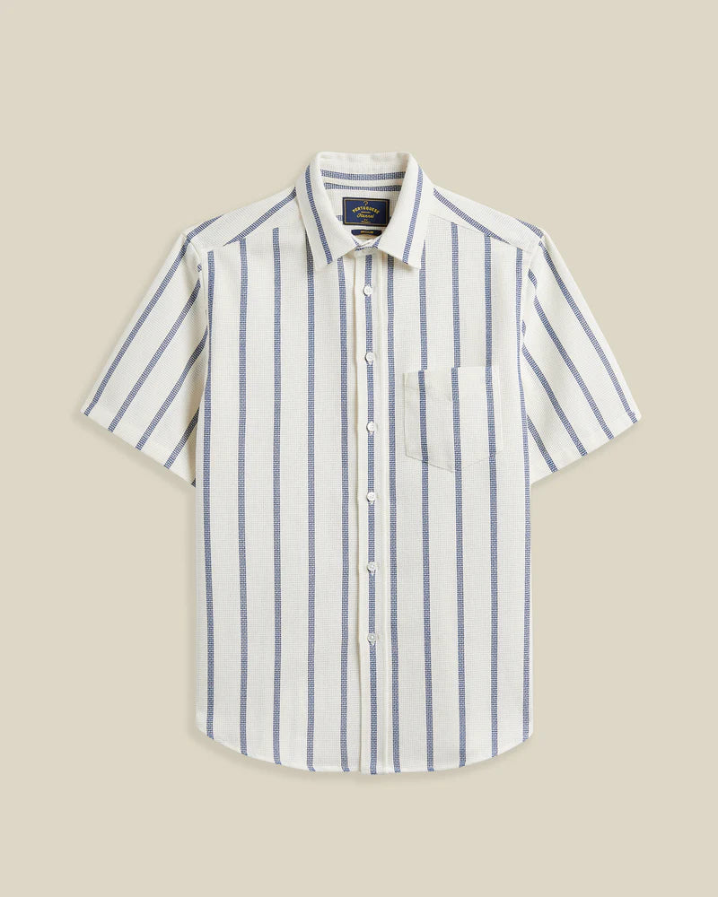 Portuguese Flannel - Piquet Stripe in Blue and Off-White