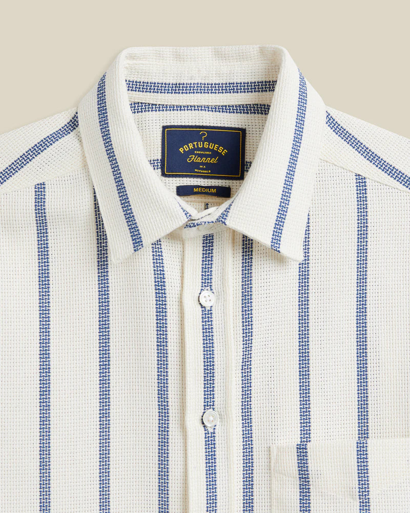 Portuguese Flannel - Piquet Stripe in Blue and Off-White