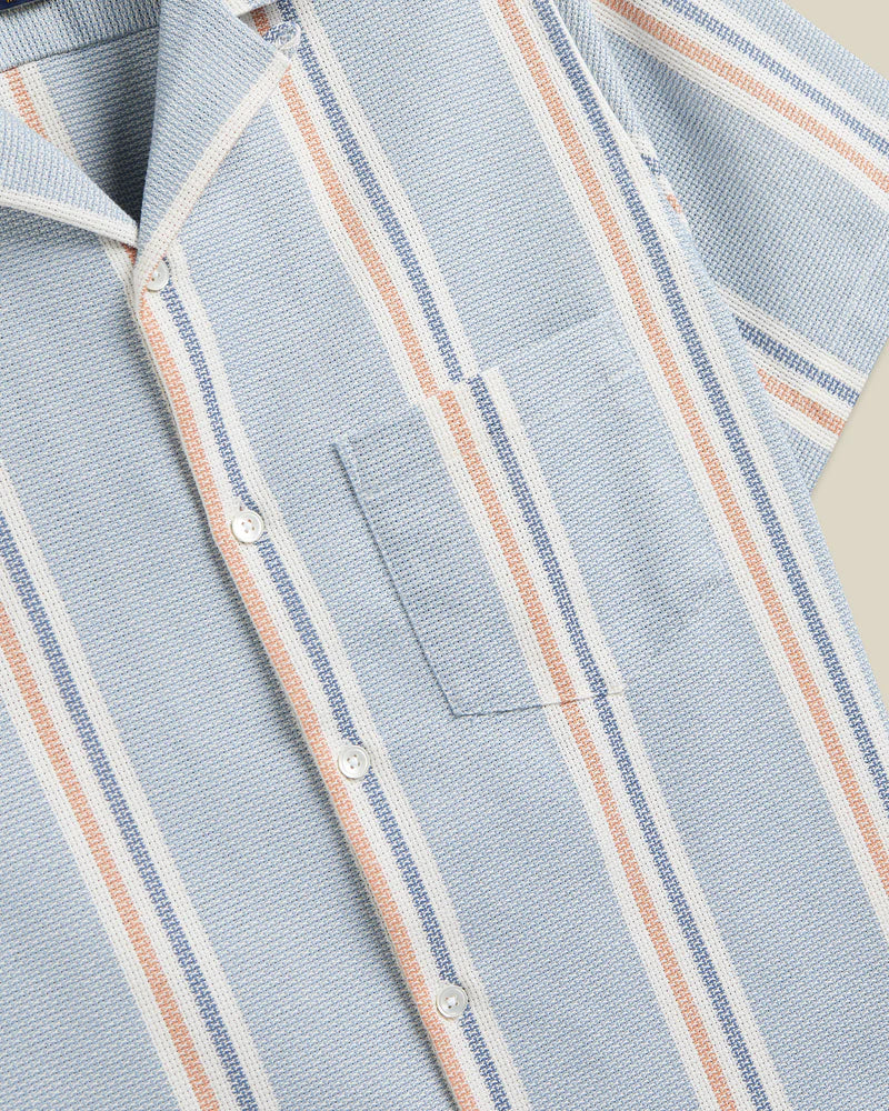 Portuguese Flannel - Radi in Blue and Terracotta Piquet Stripe