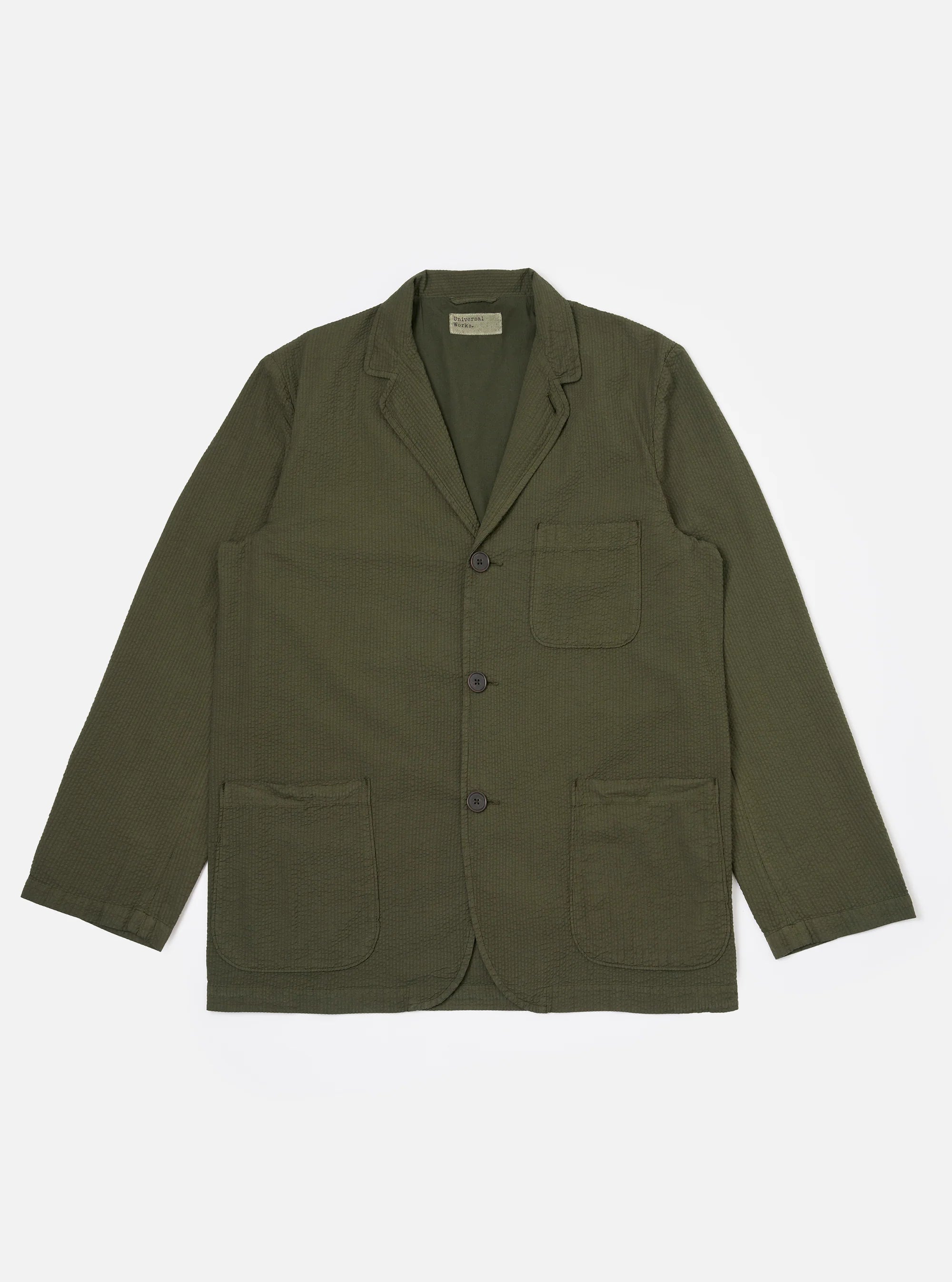 Universal Works - Merida Seersucker Three Button Jacket in Olive