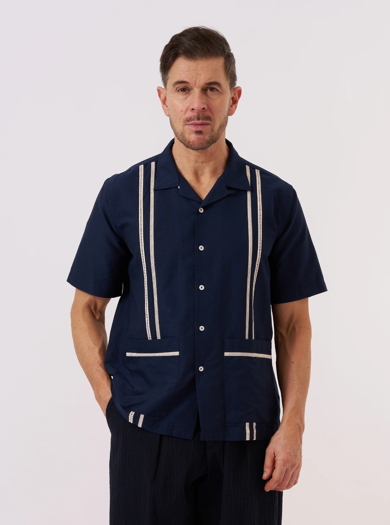 Universal Works - Tropicana Shirt in Navy Classic Oxford