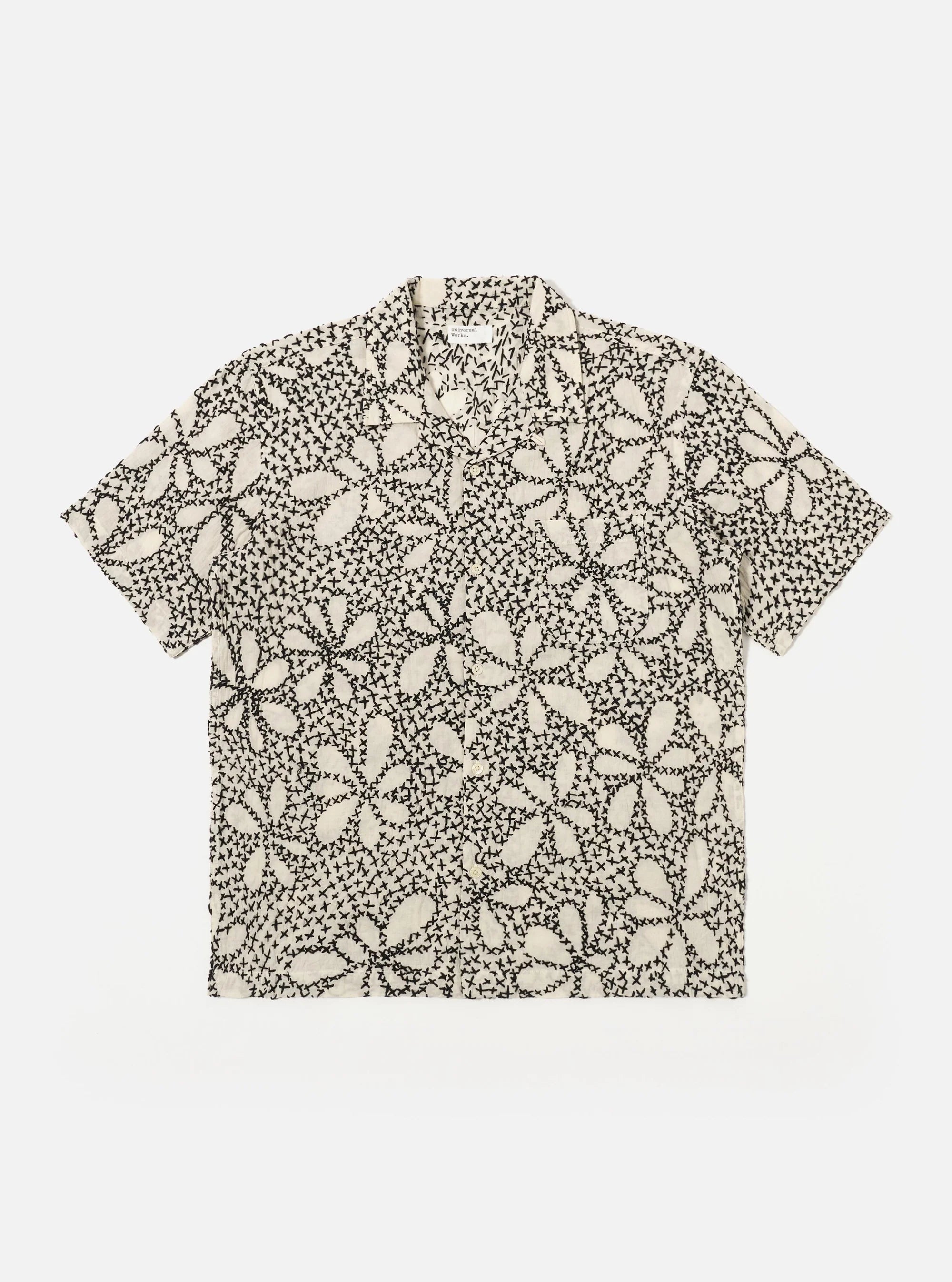 Universal Works - Road Shirt in Ecru/Black Kantha Flower