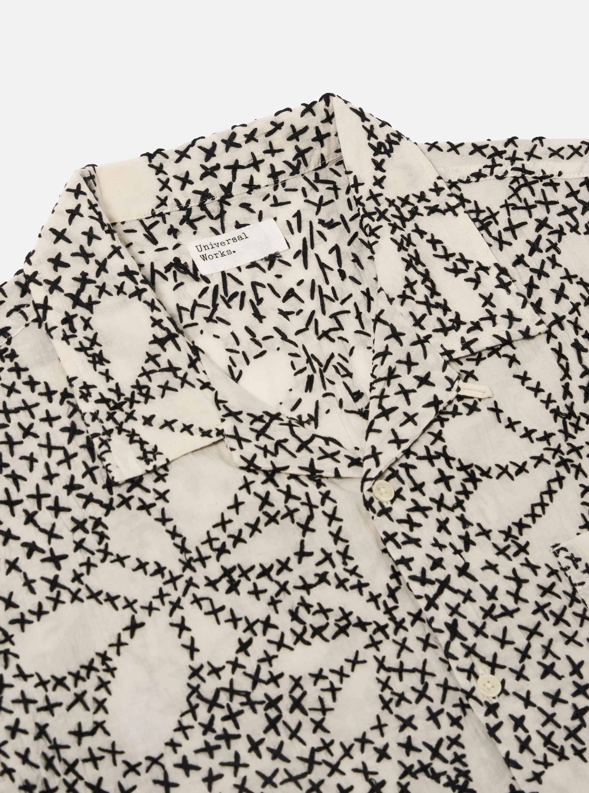 Universal Works - Road Shirt in Ecru/Black Kantha Flower
