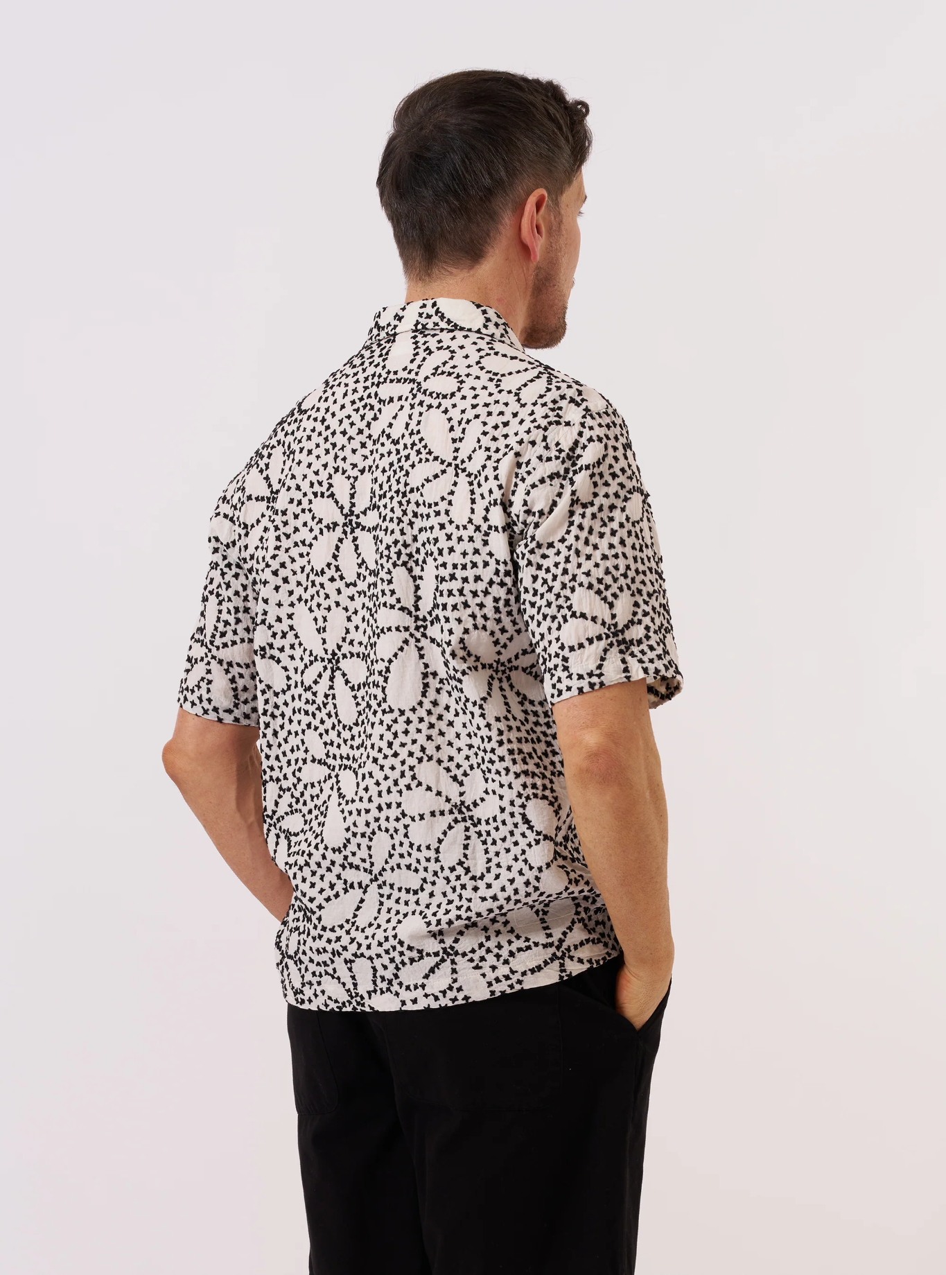 Universal Works - Road Shirt in Ecru/Black Kantha Flower