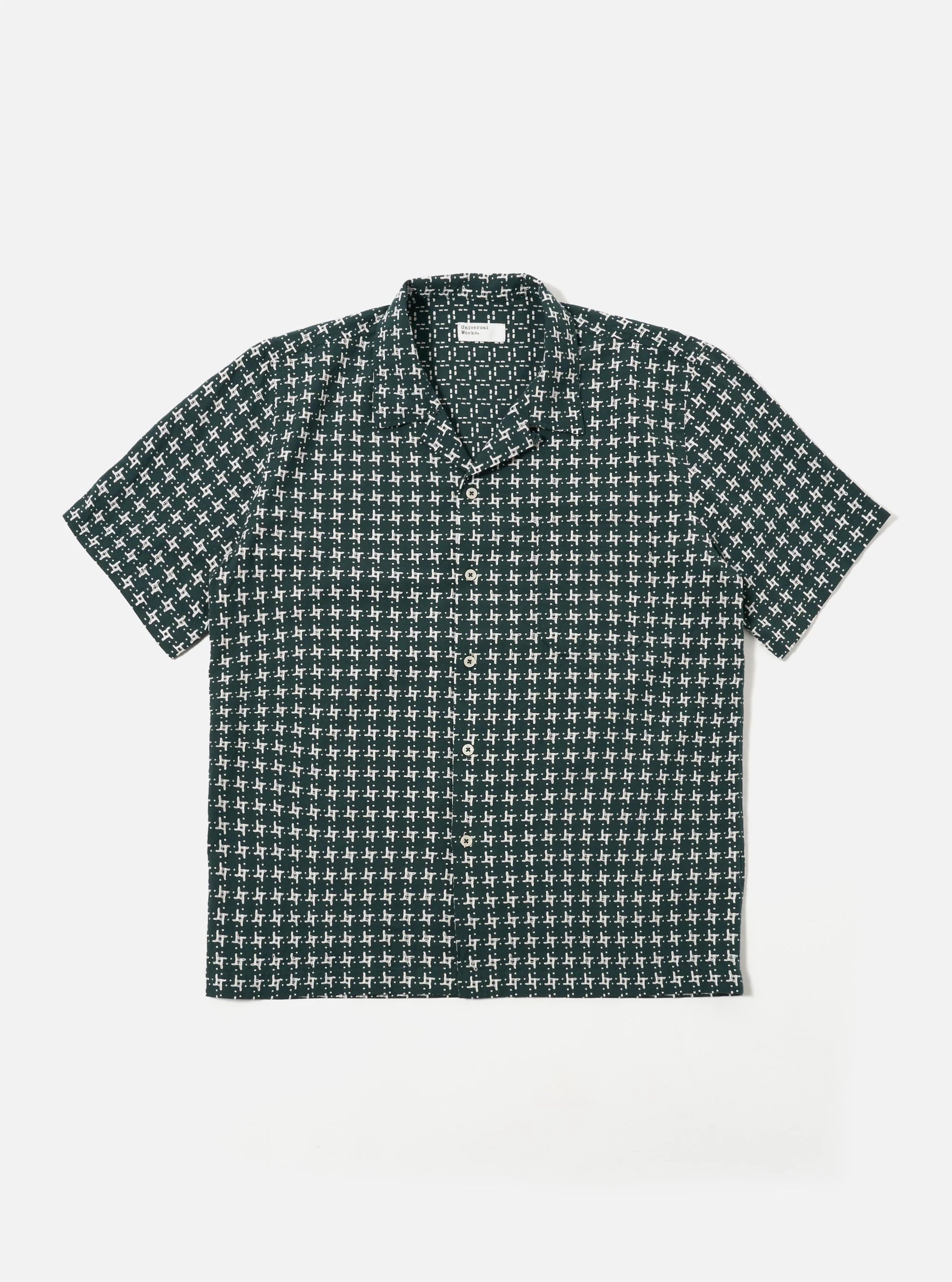 Universal Works - Road Shirt in Green/White Rhodes 8 Cotton