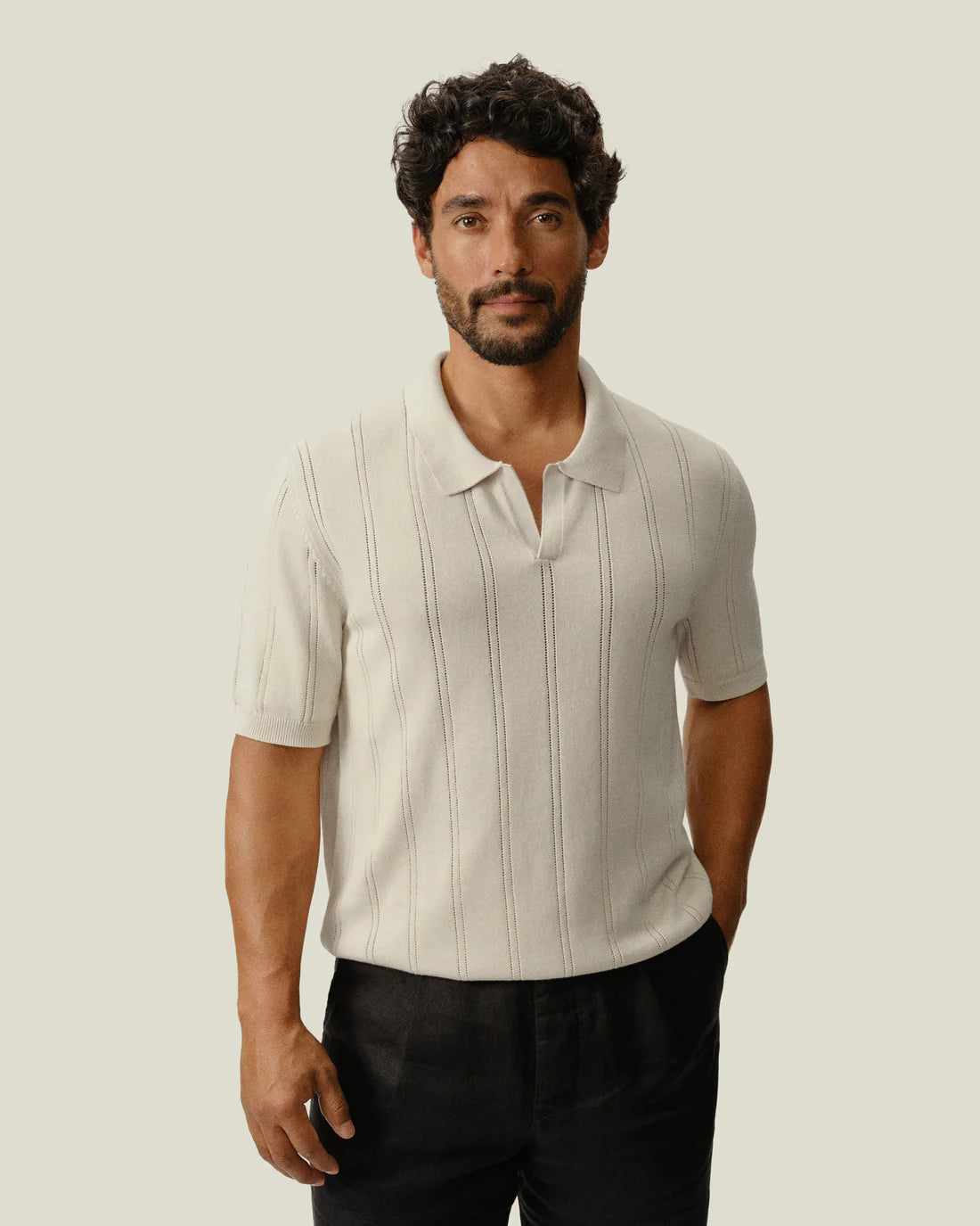 Alex Crane - Lolo Drop Needle Sweater Polo in Shell