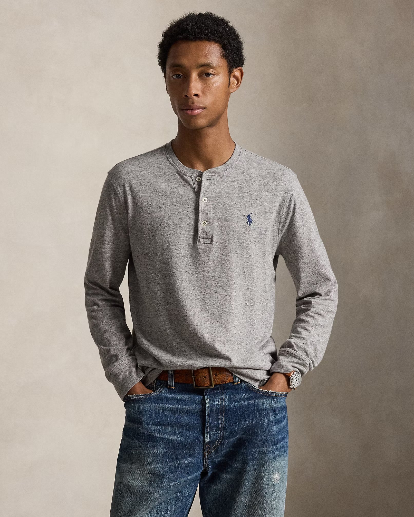 Polo Ralph Lauren - Classic Fit Jersey Henley Shirt in Dark Vintage Heather