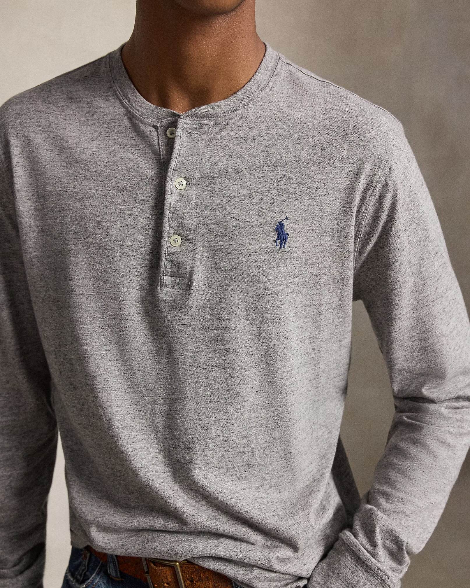 Polo Ralph Lauren - Classic Fit Jersey Henley Shirt in Dark Vintage Heather