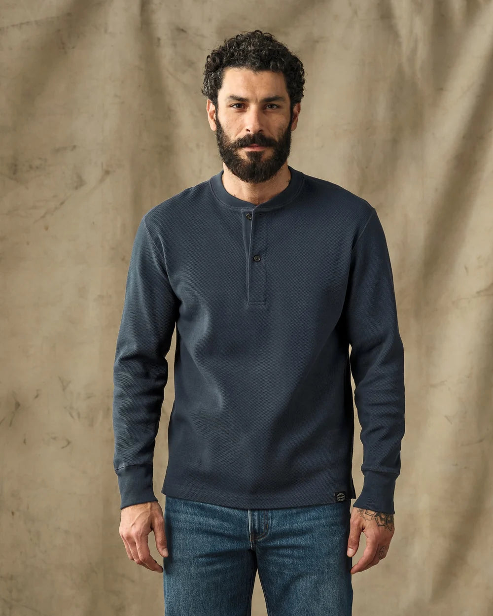 Filson - Waffle Knit Henley in Blue Mussel