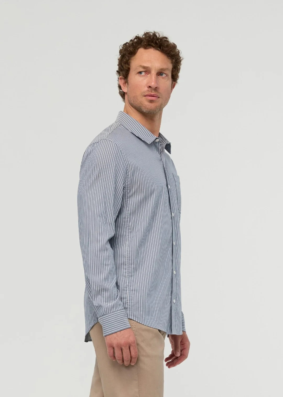 Duer - Cloudweight Twill One Pocket Shirt in Slate Blue Fine Stripe